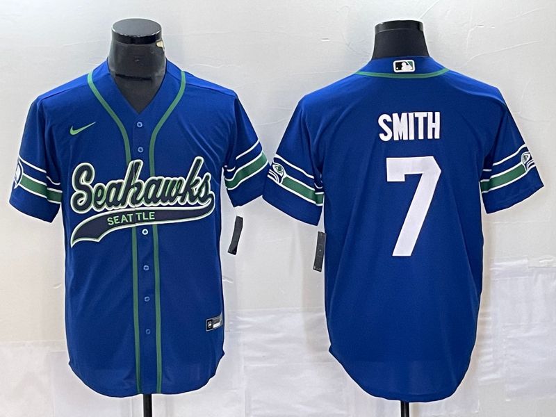 Men Seattle Seahawks 7 Smith Blue Co Branding Nike Game NFL Jersey style 1